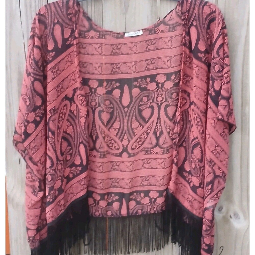 Womens Halloween  Fringe Kimono Cardigan Fall Wrap M  Open Orange & Black